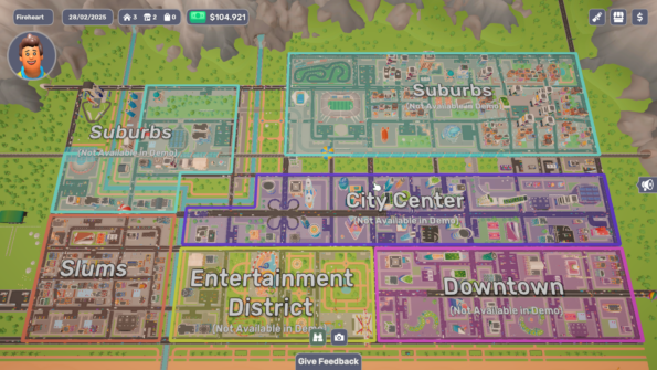 Dearbnb full game map showcasing 6 different areas. Most of them are locked for the demo.