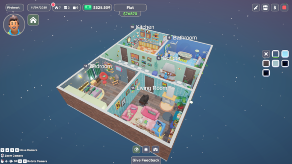 Apartment with 4 rooms (Living room, kitchen, bathroom and bedroom) and one corridor fully furnished in Dearbnb game. 
