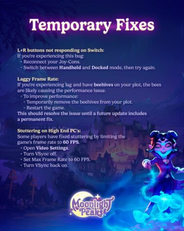 Suggestion of workarounds for bugs to be fixed in Moonlight Peaks