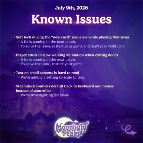 List of bugs to be fixed in Moonlight Peaks