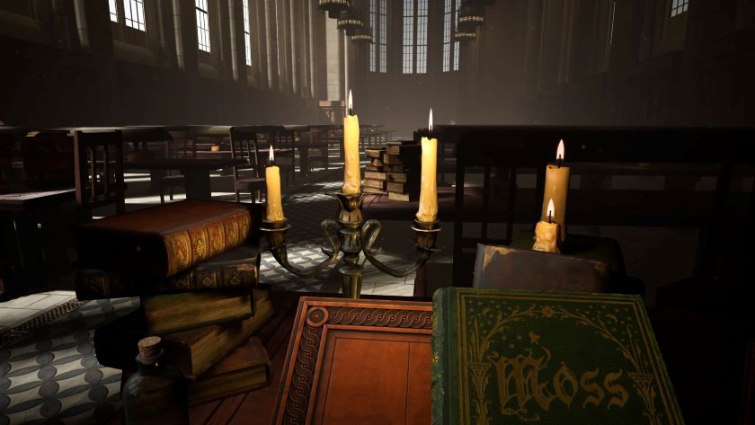 The great hall, with chairs, tables and piles of books. Published on LadiesGamers