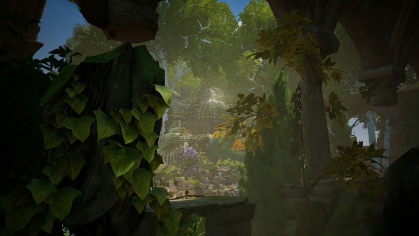 Between leaf covered brickwork is a view of a stunning multi-layered conservatory. Published on LadiesGamers
