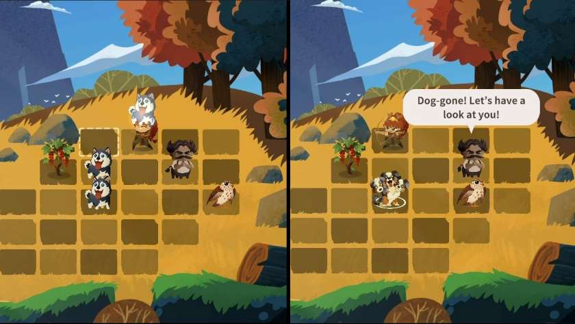 Photomontage of Artemis carrying a dog, ready to match with two others and a second picture of a three-headed dog, with Chiron asking to have a look at it. Published on LadiesGamers