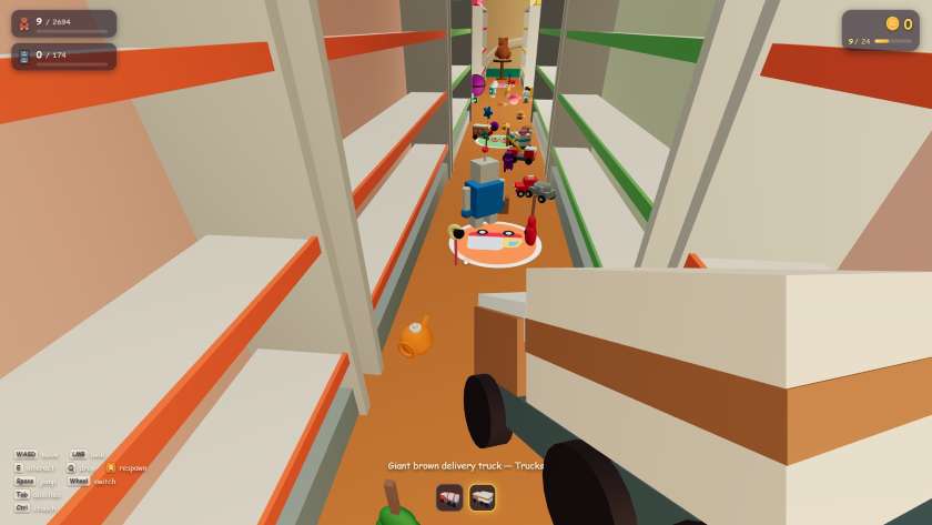 The shelves in the toy store are as close together as they can be in Toy Keeper.