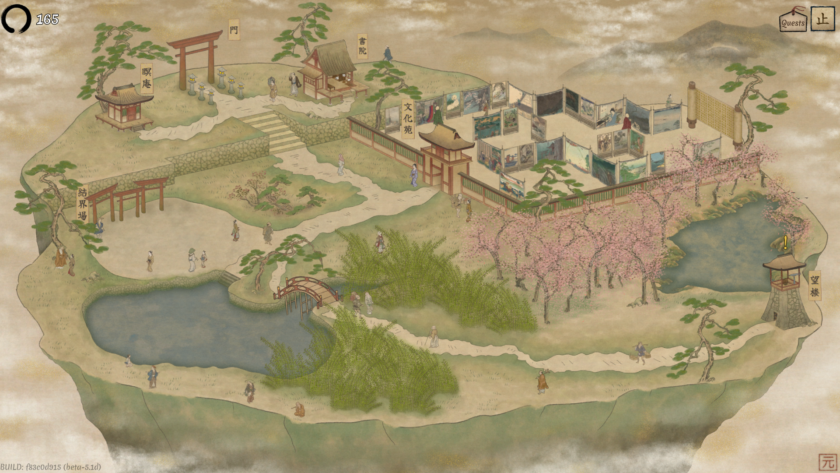 Worlds Upon The Wind Haven, your home base during the game where you can check your skill tree, past expeditions, Japanese learning mini games, and even talk to the inhabitants of the shard.