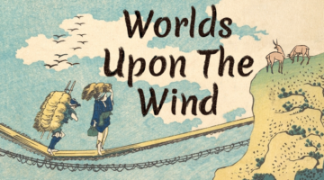 Worlds Upon The Wind official art cover of the game of two people walking between world shards.