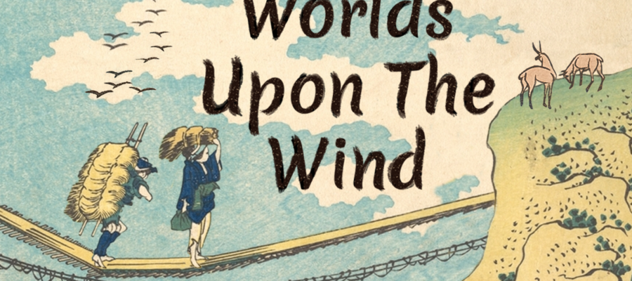 Worlds Upon The Wind official art cover of the game of two people walking between world shards.
