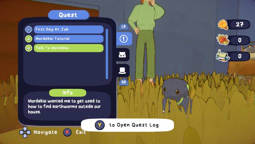 A quest journal in Tony The Mole