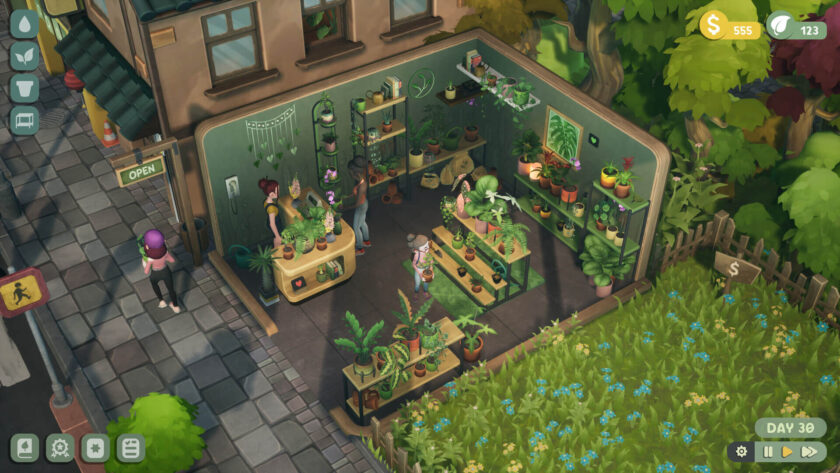 the interior of a plant shop with a big garden in front of it