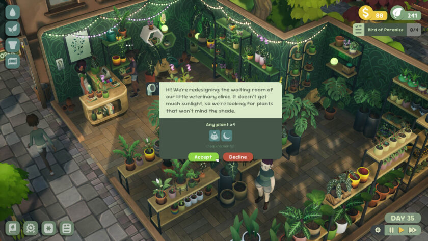 Fulfilling a customer order about finding plants for a vet clinic.