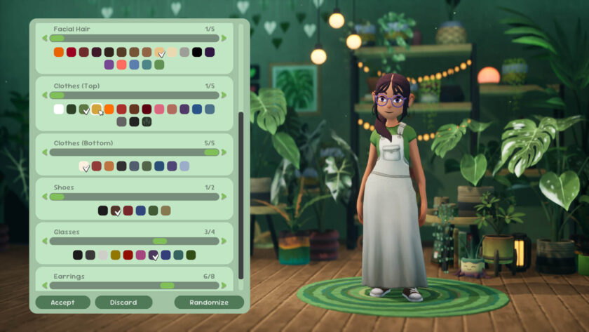 the character creation page where we have a girl in white overalls