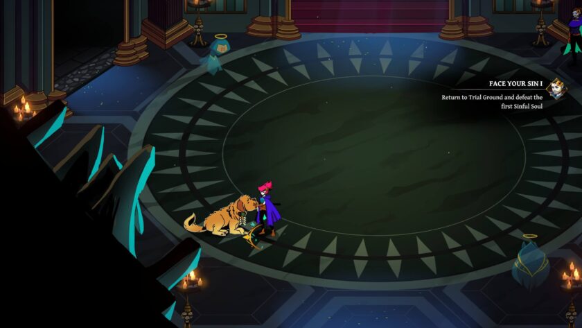 Grim Trials petting a dog