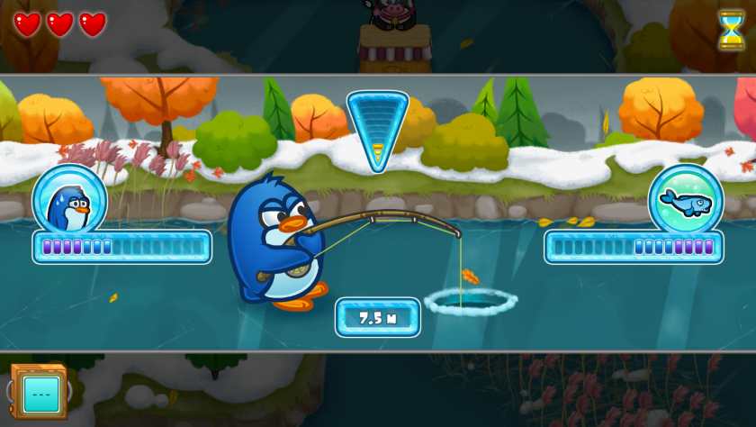 A penguin fishing in Ice Pond