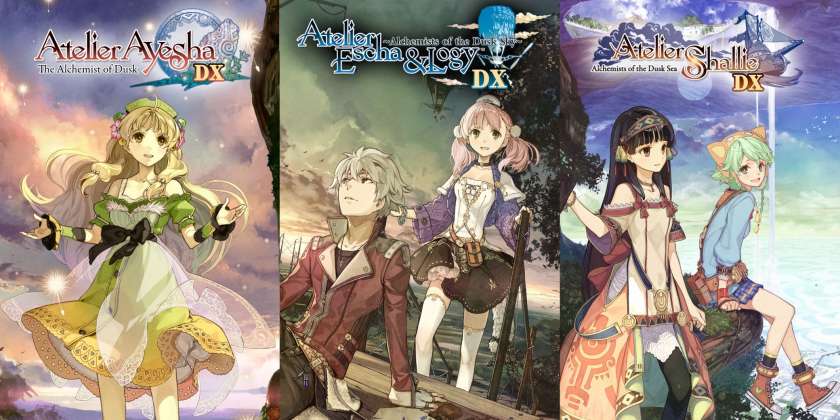 Promotional image for the Atelier Dusk Trilogy, showing the three games. Published on LadiesGamers