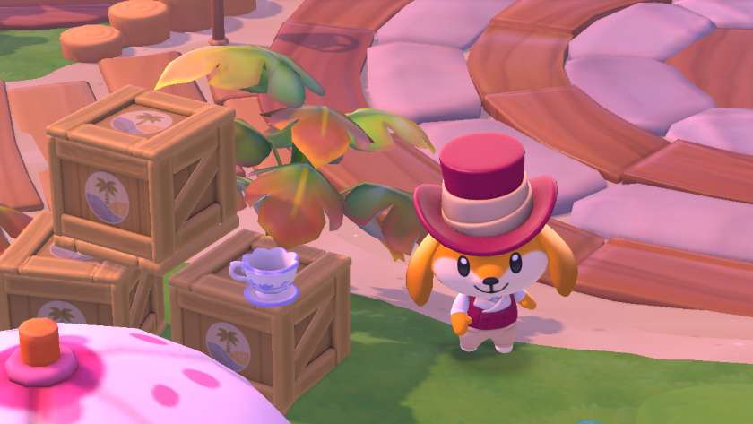 My character standing next to a teacup in the resort plaza area. Published on LadiesGamers