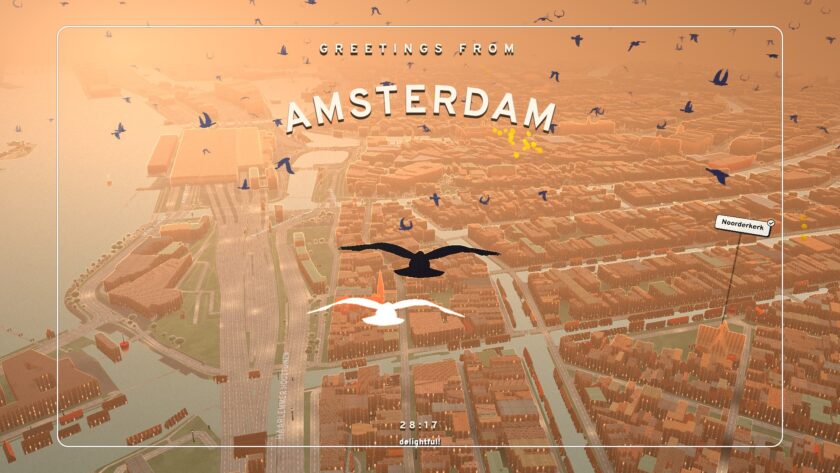 Pigeon: A Love Story postcard of Amsterdam with your soulmate pigeon. You get it once you discover all the landmarks of the city