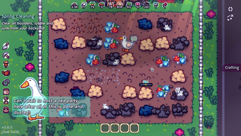 Screenshots of Quackyard, from the Steam page.