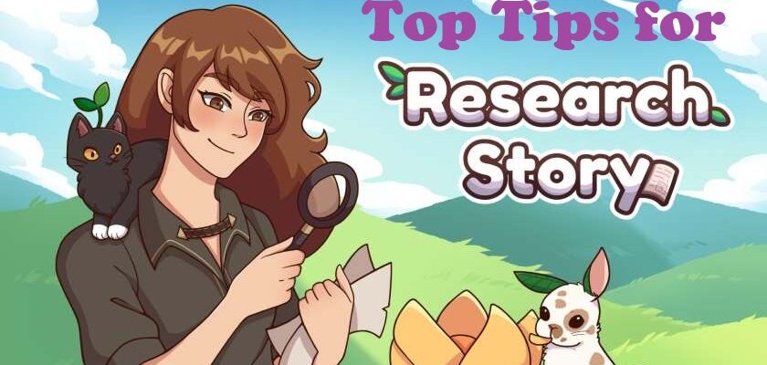 Top Tips for Research Story, using the key artwork with added words. Published on LadiesGamers.
