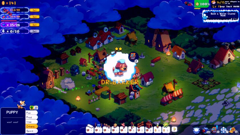 Spiritstead Adventuure Mode showing the new unlocked spirit: Dr. Barker. A dog with a medical suit.