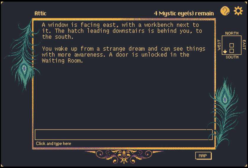 Part of the text adventure section of The Dreams in the Peacock House.