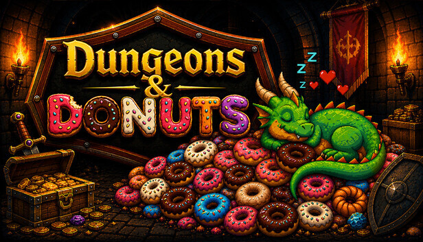 Dungeons & Donuts dragon on top of lots of donuts