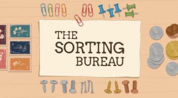The Sorting Bureau the title on a beige background with little items around it