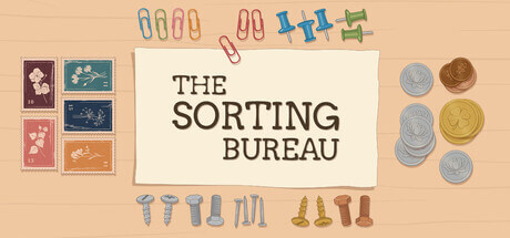 The Sorting Bureau the title on a beige background with little items around it