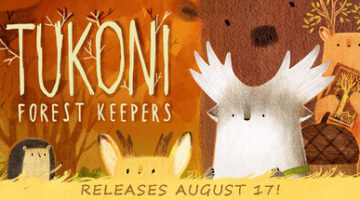 Tukoni: Forest Keepers on an orange background with some animals on the side