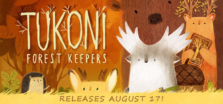 Tukoni: Forest Keepers on an orange background with some animals on the side