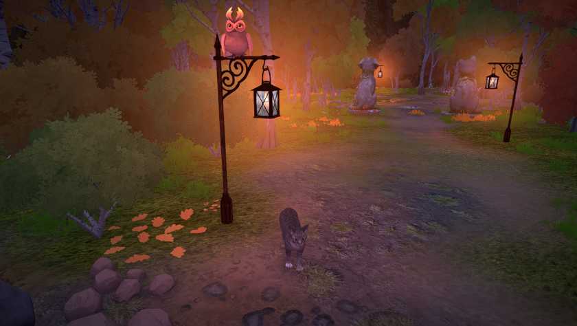 An owl on a light post at night in The Lost Paws