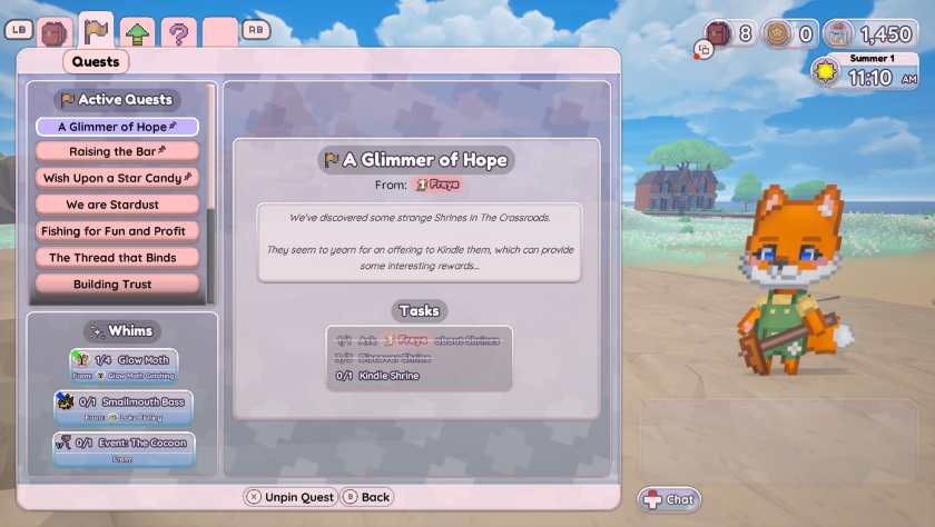A quest log in Little Crossroads