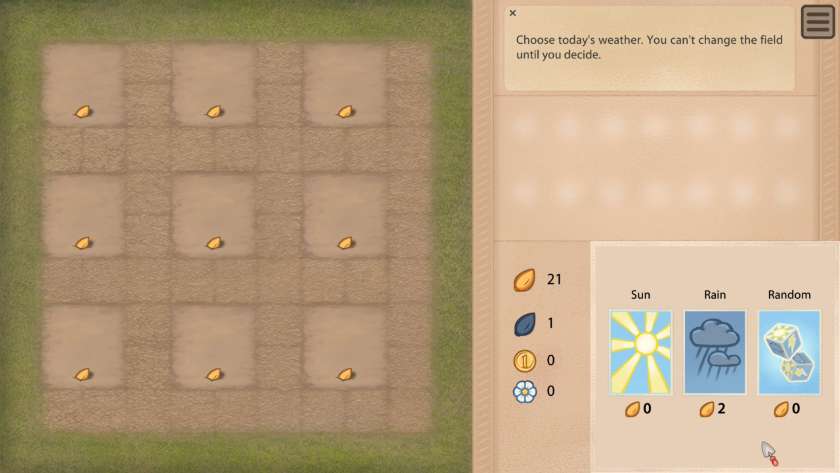 Three by three garden plot, with seeds in all nine spots. Published on LadiesGamers