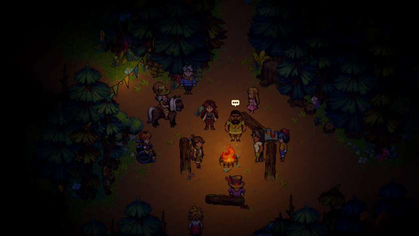 Group of teenagers standing around the campfire with the Principal about to give a speech. Published on LadiesGamers