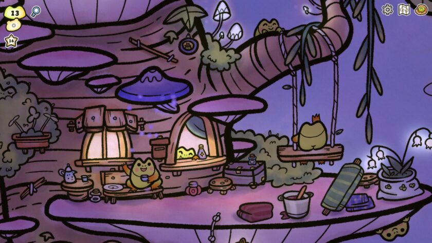 Find My Frogs: Branches night time at the tree. Some frogs just vibing