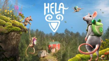 Key artwork for Hela: Of Mice & Magic showing various mice with little froggy backpack clambering on rocks. There is a house and forest in the background. Image: Knights Peak PR, published on LadiesGamers.