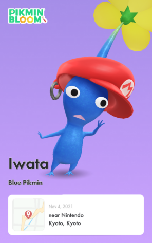 Screenshot of Pikmin Bloom, with one of my first Pikmin Iwata