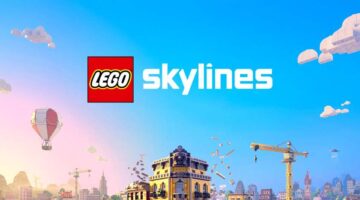 Promotional image for LEGO Skylines, showing a cityscape with crane and the logo high above. Published on LadiesGamers