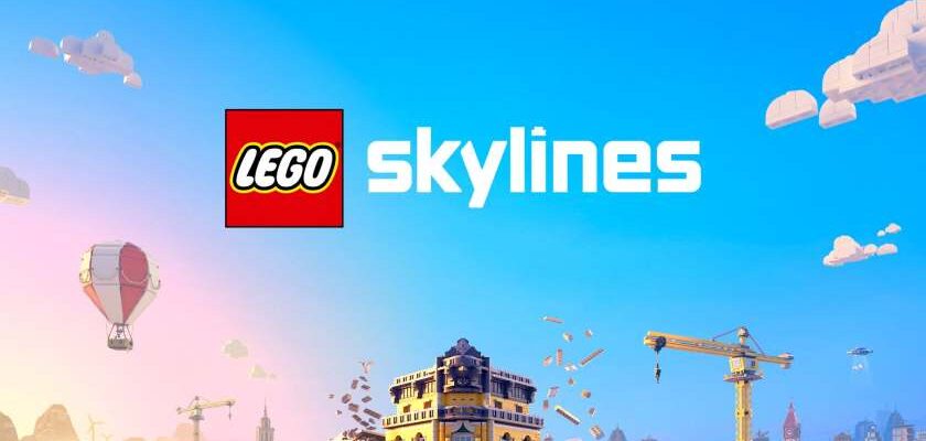 Promotional image for LEGO Skylines, showing a cityscape with crane and the logo high above. Published on LadiesGamers