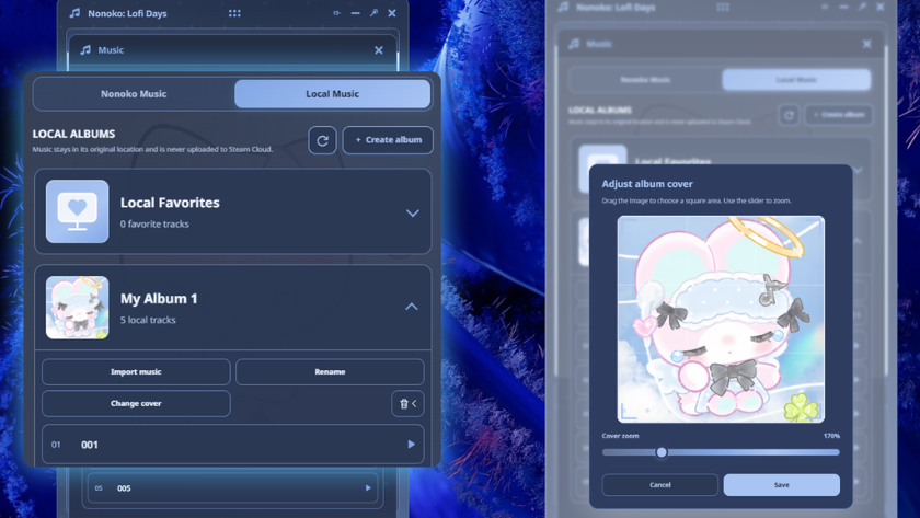 Nonoko: Lofi Days update, now you are able to listen to your local mp3 music albums on the app.