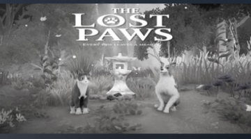 A black and white image of a dog and a cat in The Lost Paws