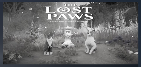 A black and white image of a dog and a cat in The Lost Paws