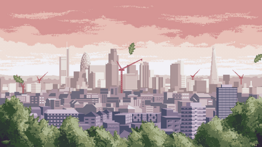 Small Saga London on a beautiful day, pixel art made by the developer