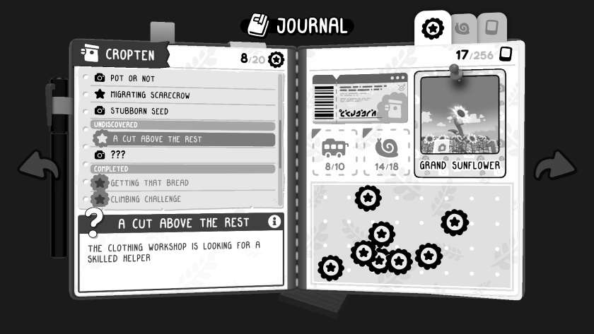 The journal filled with quests and photos in TOEM 2.