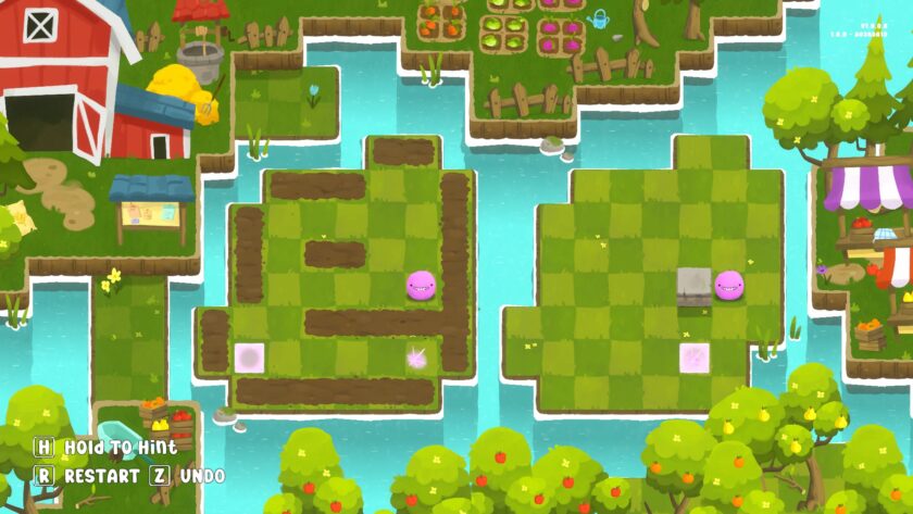 We Are Gum advanced level with 2 islands. One covered in mud and the other one with a heavy stone. There is a bubble gum in each island.