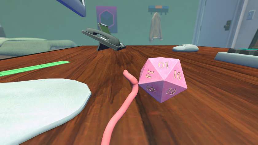 An earthworm tries to roll a massive D20 in Worming From Home.