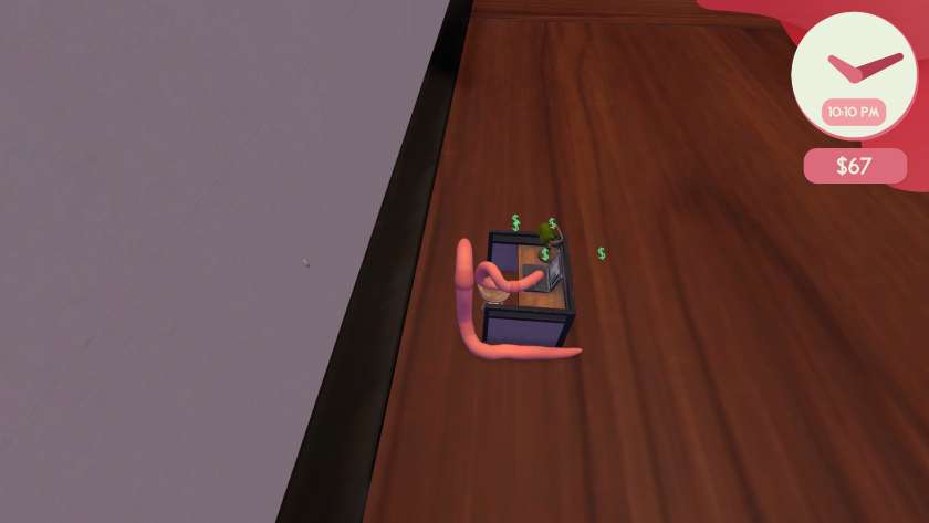 A worm is look at another worm at a worm-sized desk in Worming From Home.