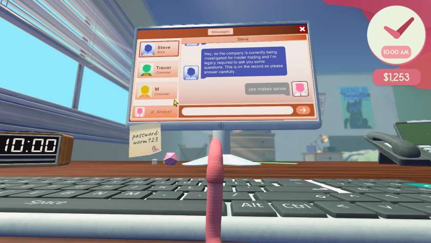 A worm is reading some texts from its boss in Worming From Home.