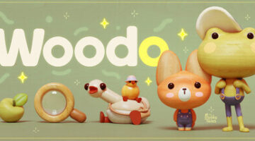 a frog and a fox on a green background and a goose and the title - woodo