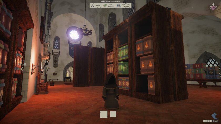 a monk in a library