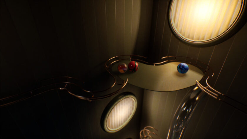 three marbles on a dark background